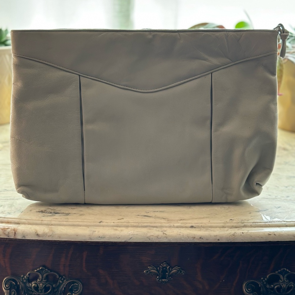 Beige Leather Large Clutch